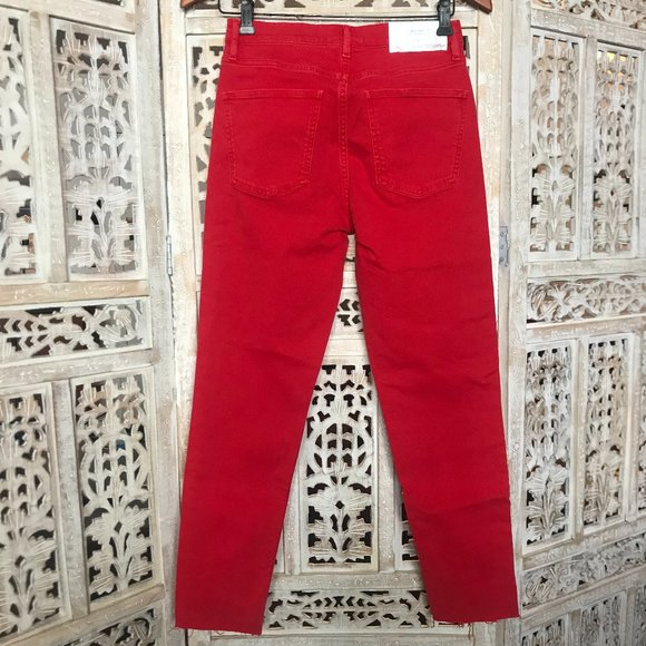 NWT Mih Jeans Mimi Vintage High Rise Raw Hem Red 24 - Picture 4 of 16